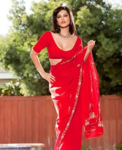 Sunny Leone Hot in Red Saree